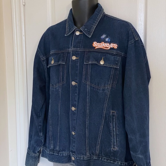 Snakeyes denim trucker jacket, dark wash, embroidered patch, large - Picture 4 of 16